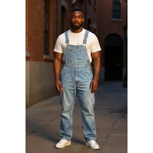 Osh Kosh Bib Denim Overalls Men Sz 50/32 Carpenter Wide Leg Workwear Skater FLAW